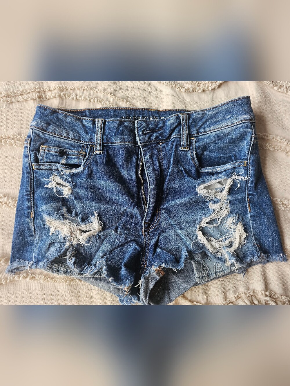 American Eagle Outfitters Distressed Dark Blue Denim Shorts